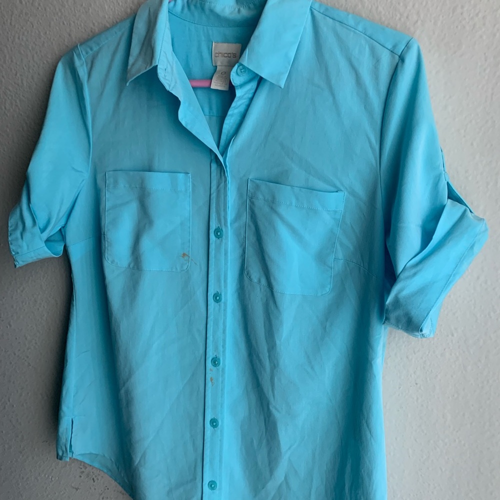 Chico's Blue Button-Up Shirt - Picture 2 of 8